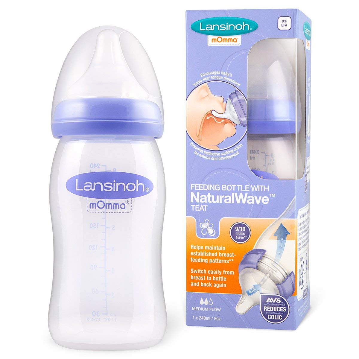Lansinoh mOmma Breastmilk Feeding Bottle with NaturalWave Nipple 8 Ounce  BPA 1